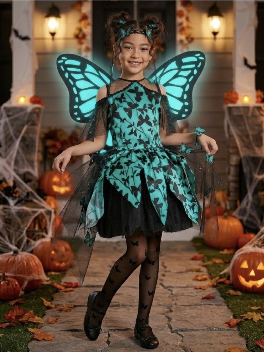 Kids Midnight Emerald Garden Fairy Dress-Up Halloween Costume 12-14 Large